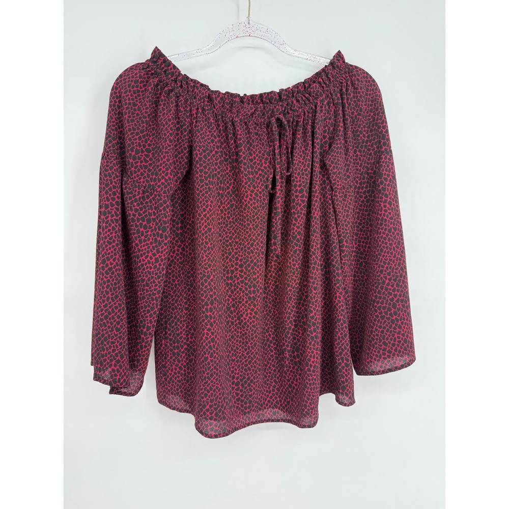 Michael Michael Kors Womens Red Black Animal Print Off Shoulder Blouse Sz M